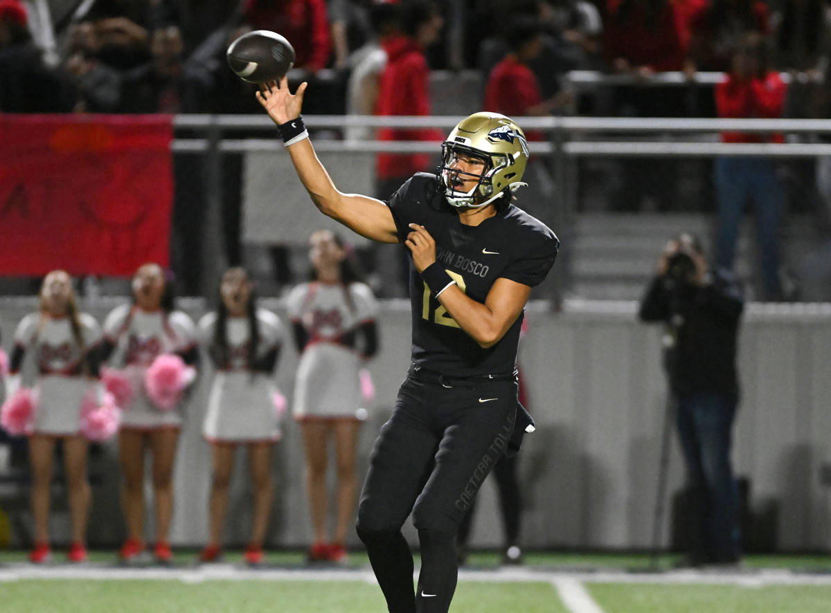 St. John Bosco quarterback Caleb Sanchez threw for 112 yards and one touchdown but no interceptions. 